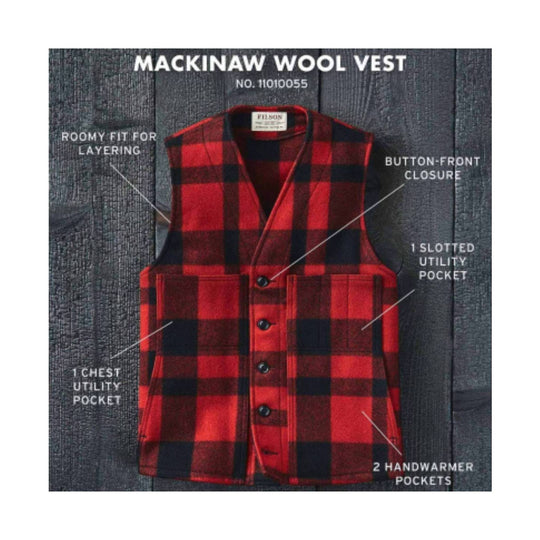 Filson Men's Mackinaw Wool Vest - Red/Black - Lenny's Shoe & Apparel