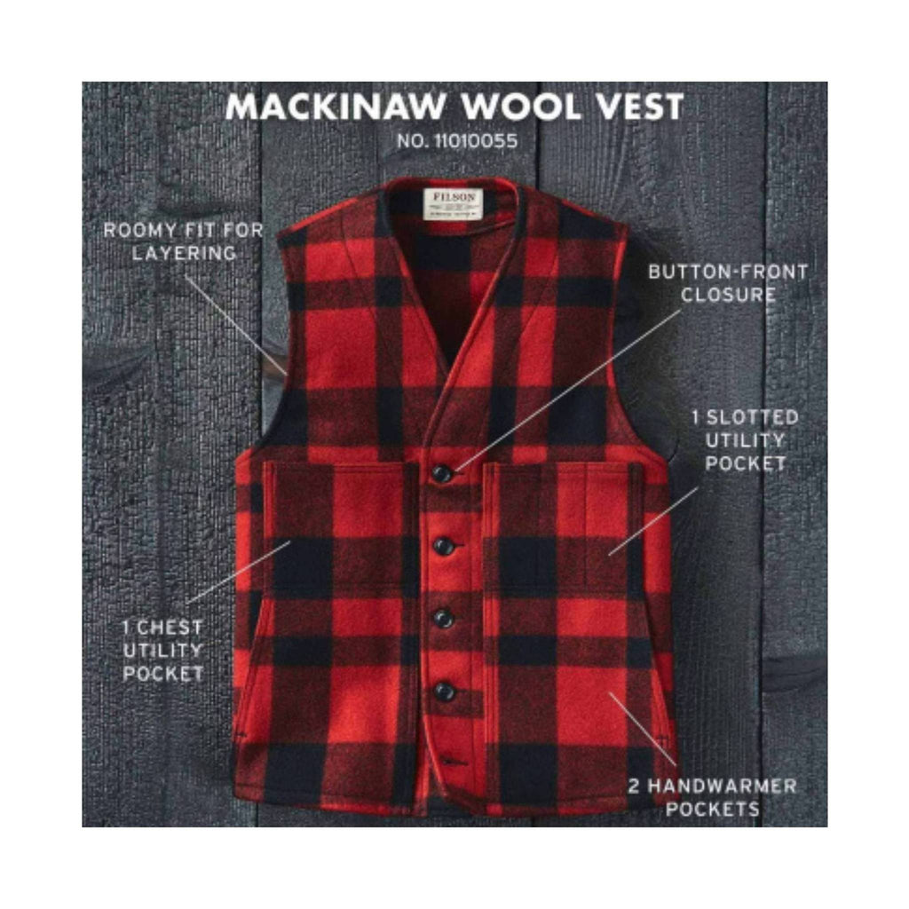Filson Men's Mackinaw Wool Vest - Red/Black - Lenny's Shoe & Apparel
