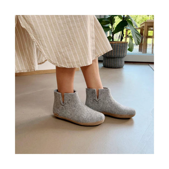 Gray felt ankle boots with leather soles