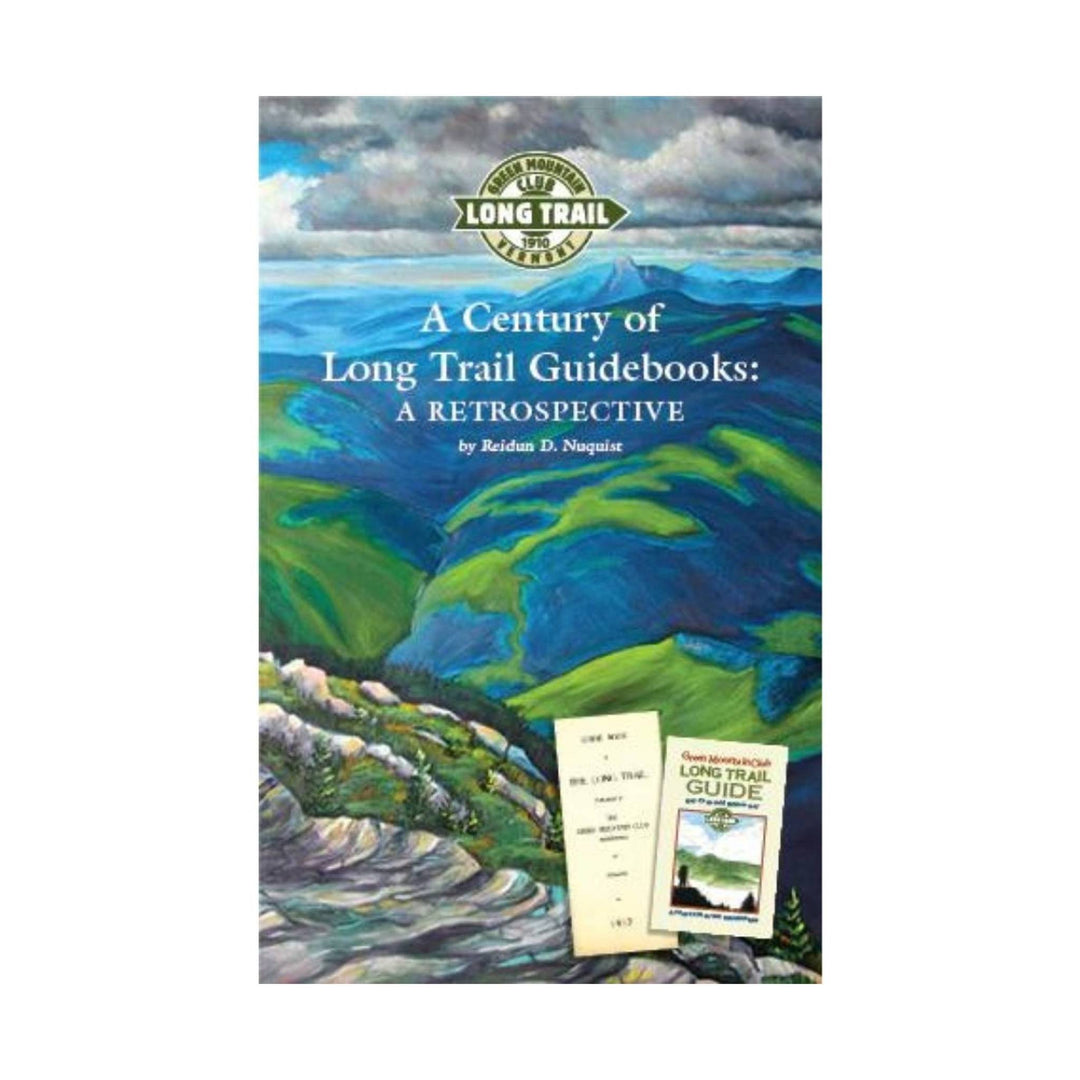Book cover with a mountain landscape and visible Long Trail guidebook inserts at the bottom.