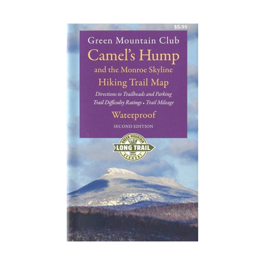 Purple and blue waterproof hiking trail map booklet with a mountain photo on the cover