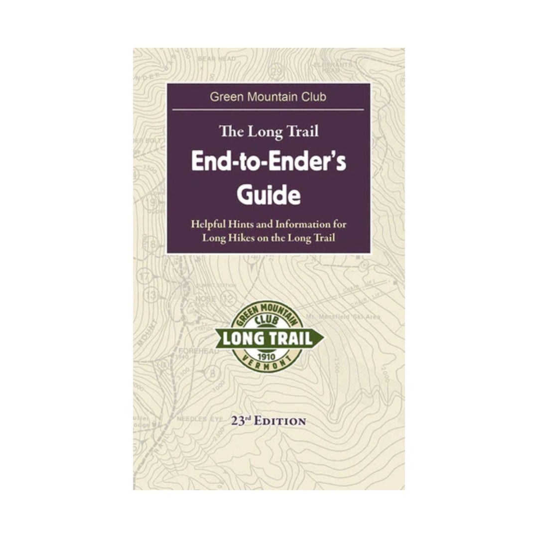 Paperback guidebook with a purple title panel, map-pattern cover, and Long Trail logo