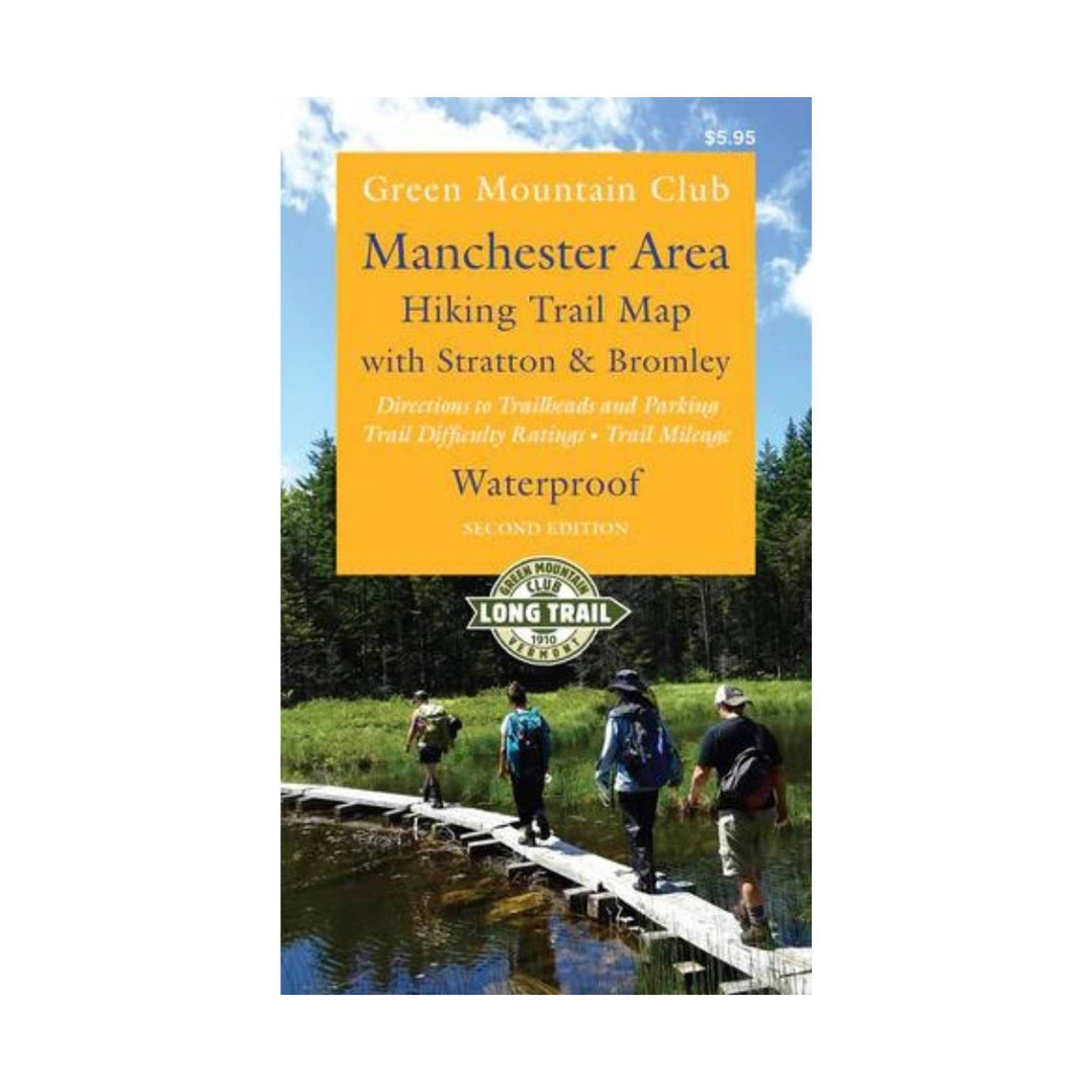 Waterproof hiking trail map cover with sky, forest, and hikers on a boardwalk
