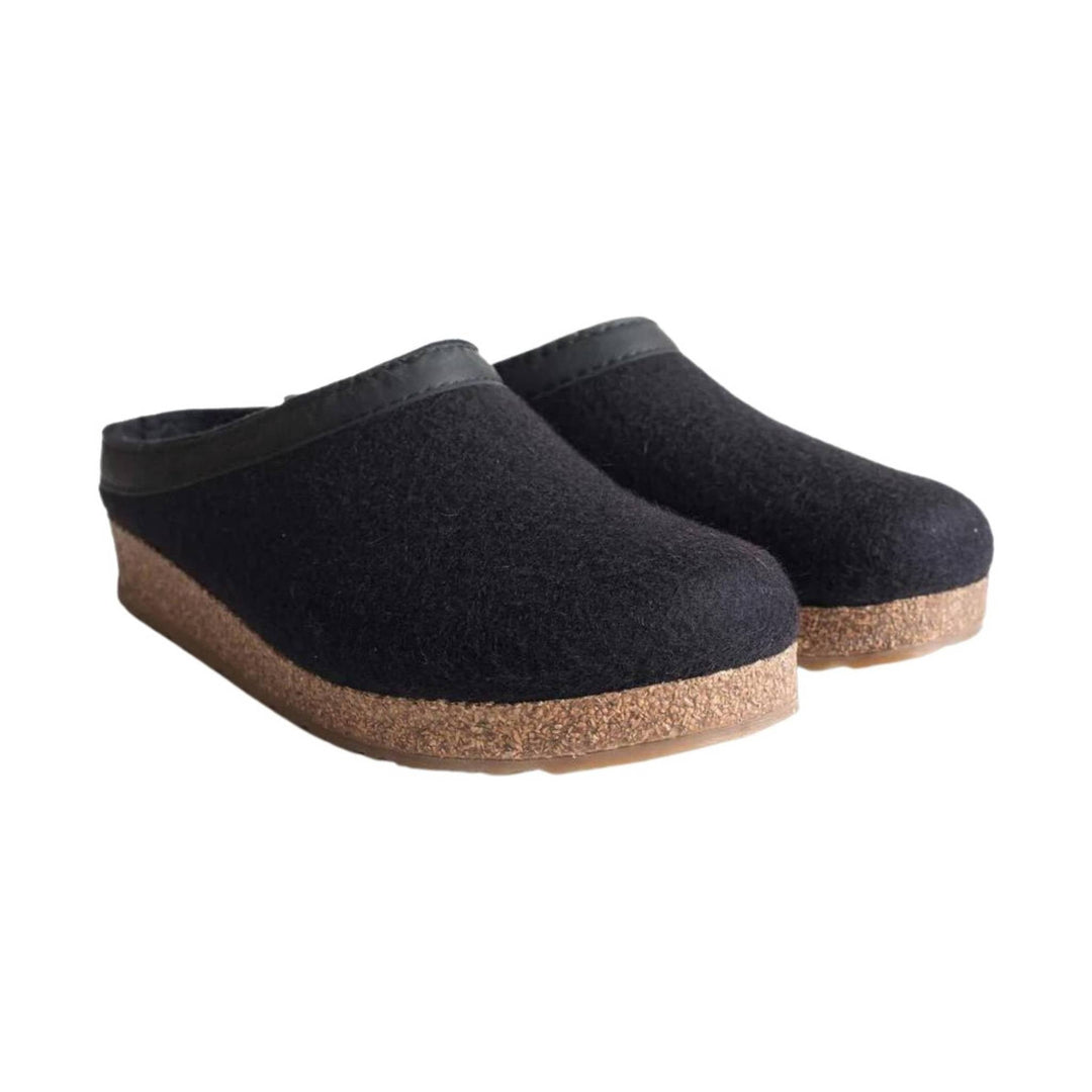 Black felt clogs with cork soles