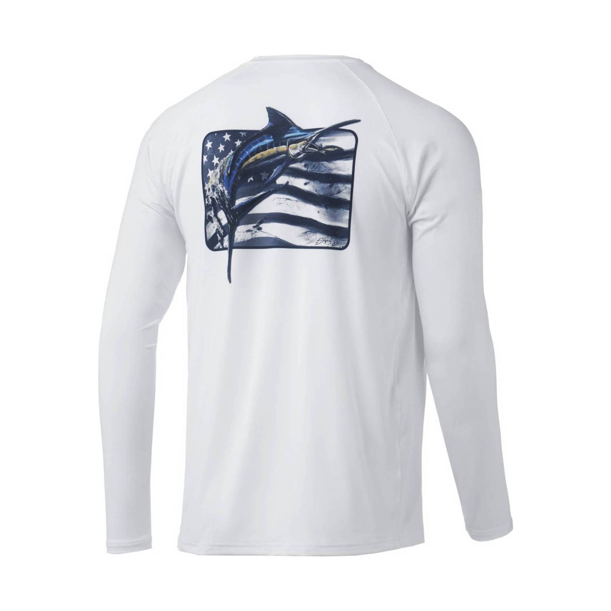 Huk Men's Americana Sushi Pursuit Long Sleeve Shirt - White/Blue 2XL / White