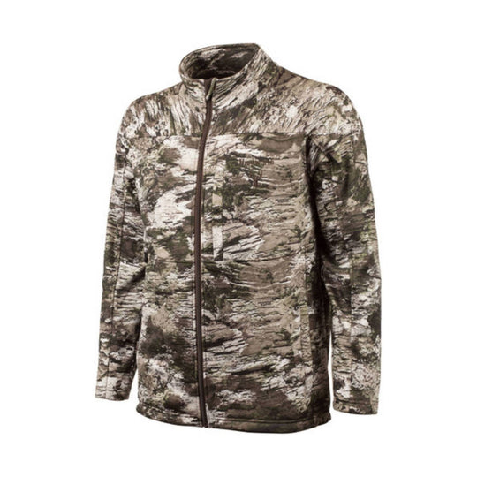 Camouflage full-zip jacket with stand collar and long sleeves
