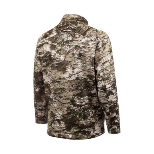 Camouflage long-sleeve zip-up jacket shown from the back