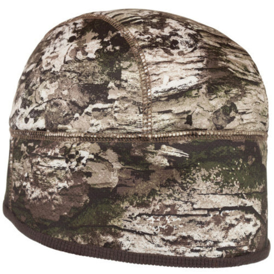 Camouflage fleece beanie with a zipper seam and ribbed hem