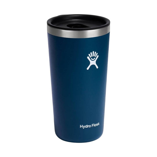 Blue insulated tumbler with stainless steel rim and Hydro Flask logo