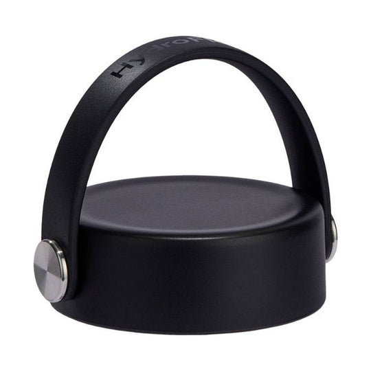 Black insulated bottle with a folding handle and stainless side buttons, shown against a white background