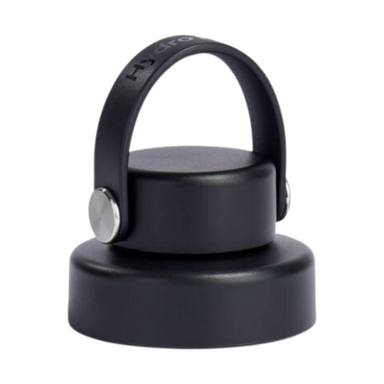 Black bottle cap with arched carry handle and silver side buttons