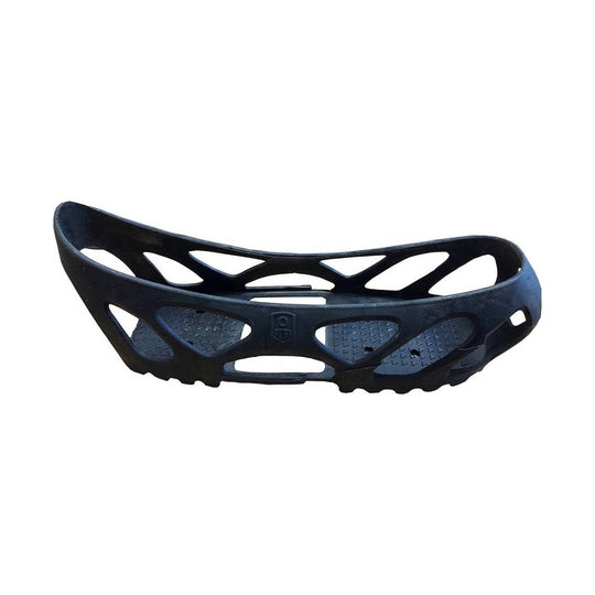 Black molded rubber shoe insert with large cutout vents and textured footbed