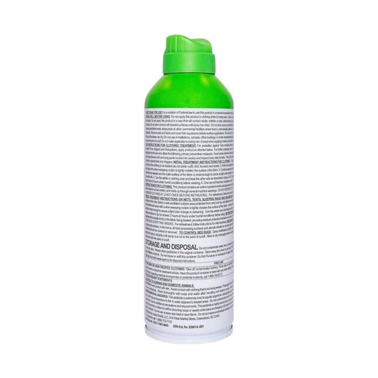 Green aerosol spray bottle with a white label and green cap