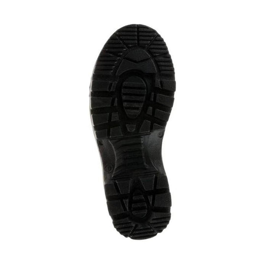 Black boot outsole with deep tread and heel lugs