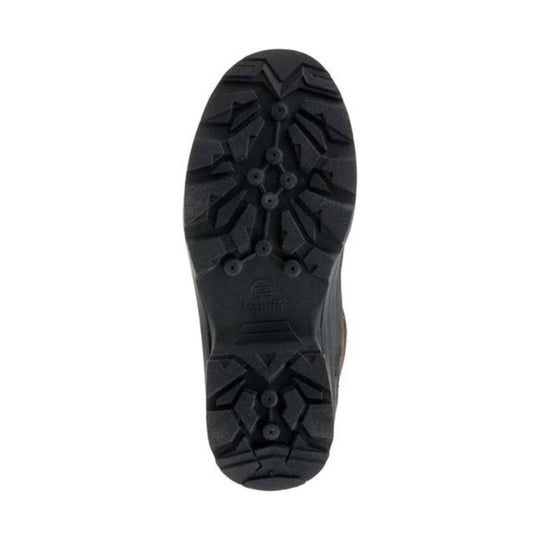 Black boot outsole with aggressive lug tread pattern