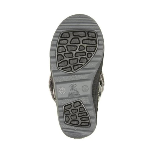 Gray boot outsole with deep tread and visible Kamik logo