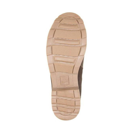 Tan boot sole with deep tread and molded grip patterns