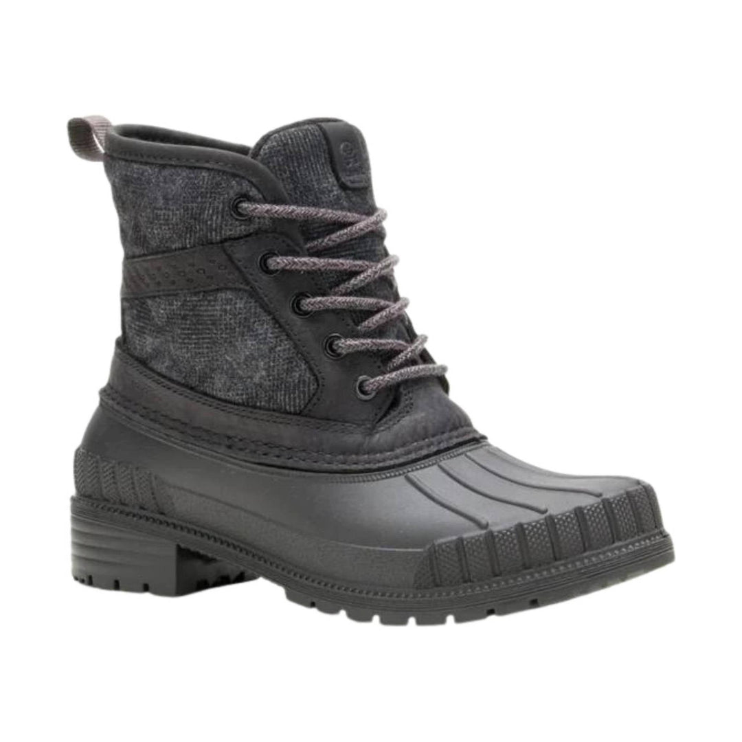 Dark gray winter boot with lace-up front, rubber toe cap, and thick lug sole