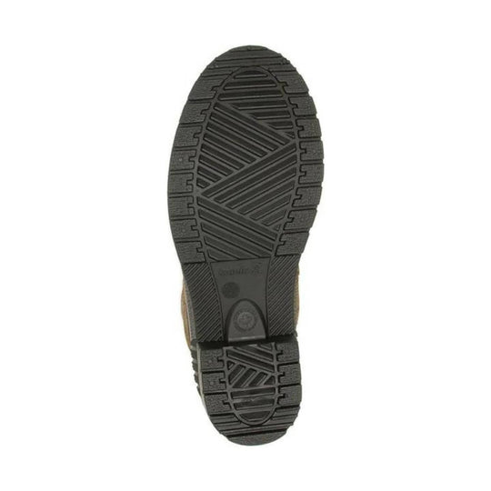 Black winter boot outsole with deep tread and grooved rubber sole