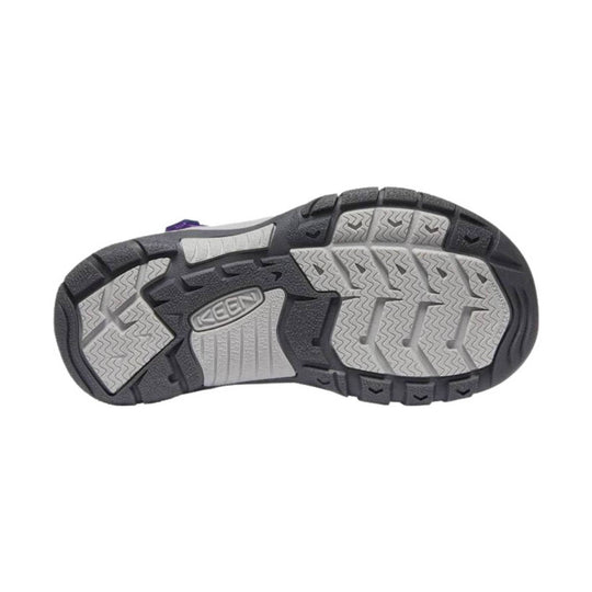 Gray and black rugged sandal outsole with KEEN logo tread pattern