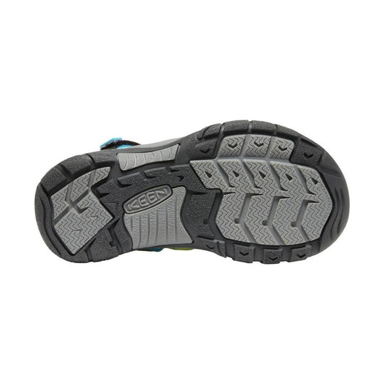 Black and gray sandal outsole with KEEN logo and non-marking sole