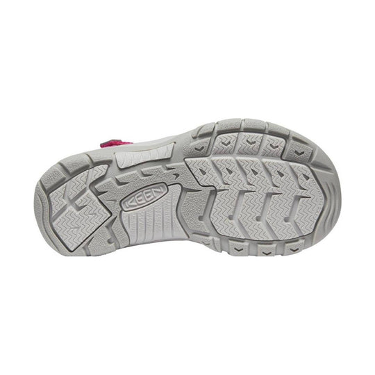 Gray sandal sole with KEEN branding and deep tread pattern