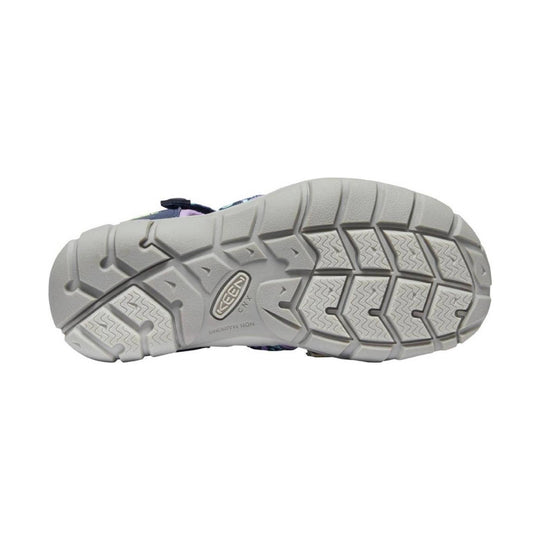 Gray rugged sandal outsole with KEEN branding and non-marking text