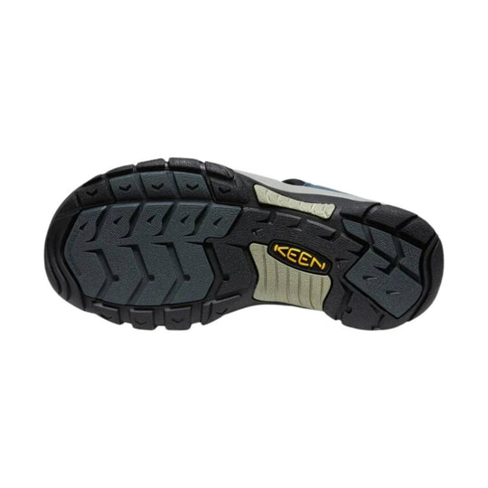 Black rugged outsole with deep tread and a visible KEEN logo insert