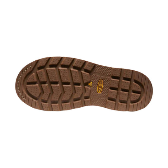 Brown lugged boot outsole with KEEN and EH markings
