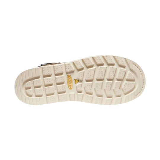 Beige boot outsole with deep traction lugs and KEEN logo