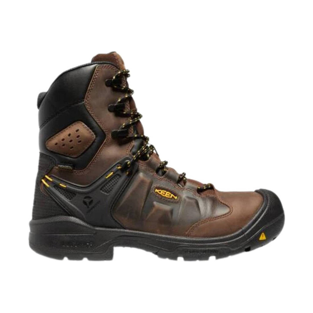 Brown and black insulated work boot with lace-up front and reinforced toe