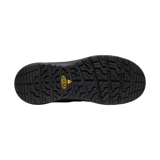 Black shoe outsole with deep tread and KEEN logo