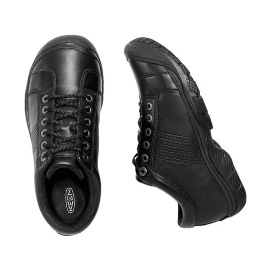 Black lace-up work oxford with rounded toe and textured side panels