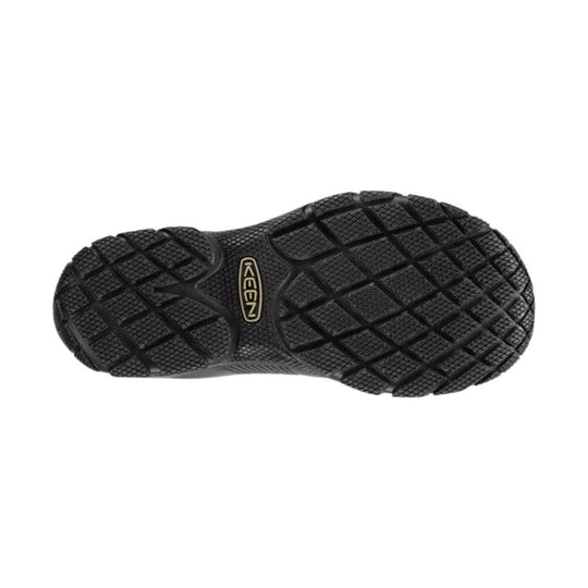 Black shoe outsole with deep tread and KEEN logo