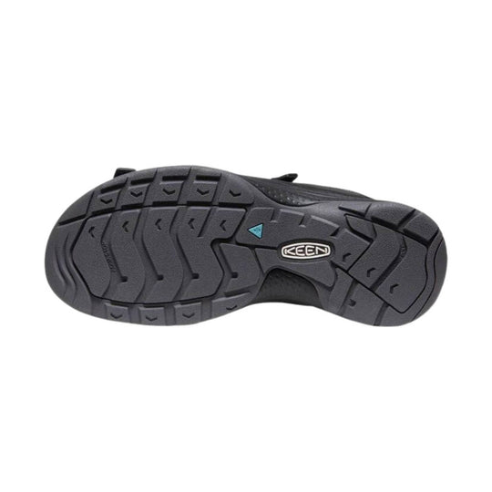 Black sandal outsole with KEEN logo and rugged tread pattern