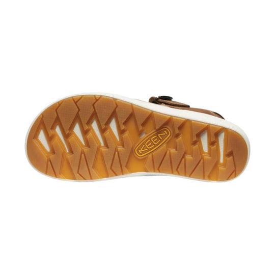 Tan sandal outsole with a KEEN logo and zigzag tread pattern
