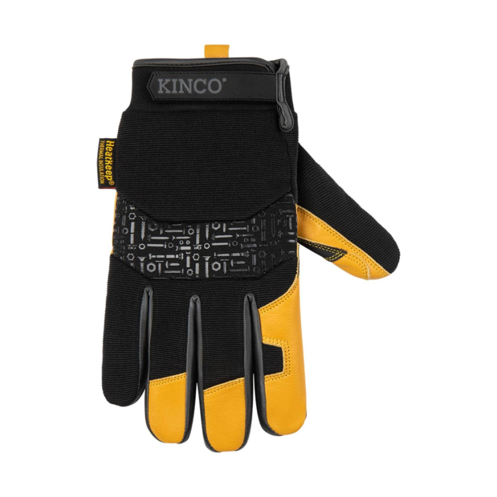 Kinco Men's Lined Premium Grain Goatskin and Synthetic Hybrid With Pull Strap Gloves - Yellow/Black - Lenny's Shoe & Apparel