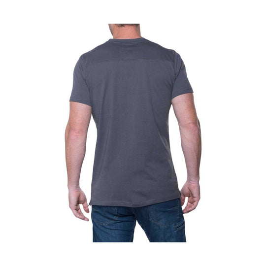 Dark gray short-sleeve crewneck T-shirt shown from the back