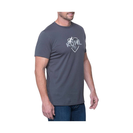 Dark gray short-sleeve T-shirt with a mountain graphic and the word “KUHL” on the chest