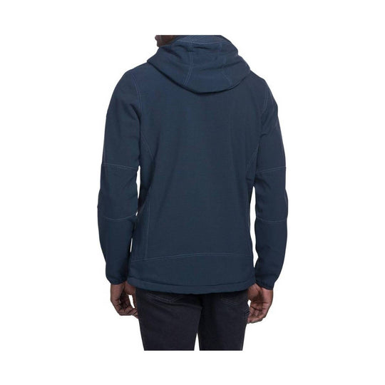 Navy hooded jacket shown from the back
