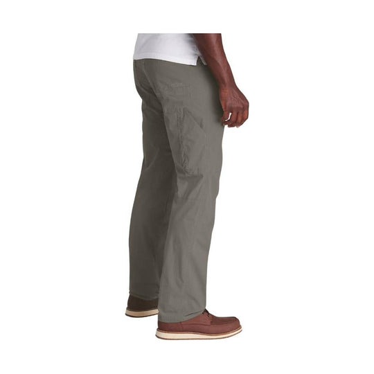 Gray straight-leg hiking pants shown on a model from the side