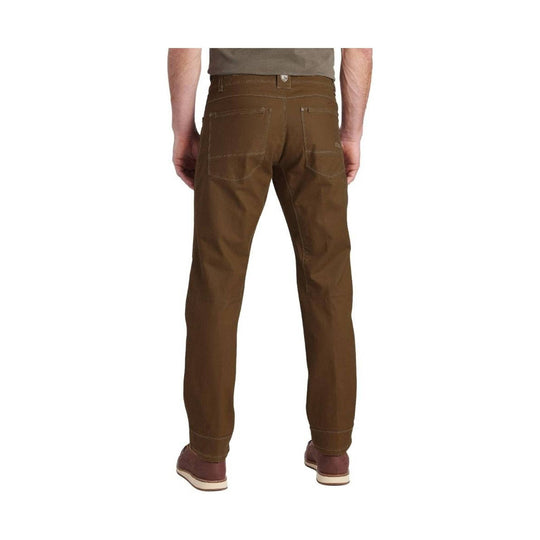 Brown straight-leg pants shown from the back with rear patch pockets