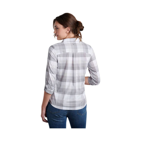 Light gray plaid long-sleeve button-up shirt shown from the back