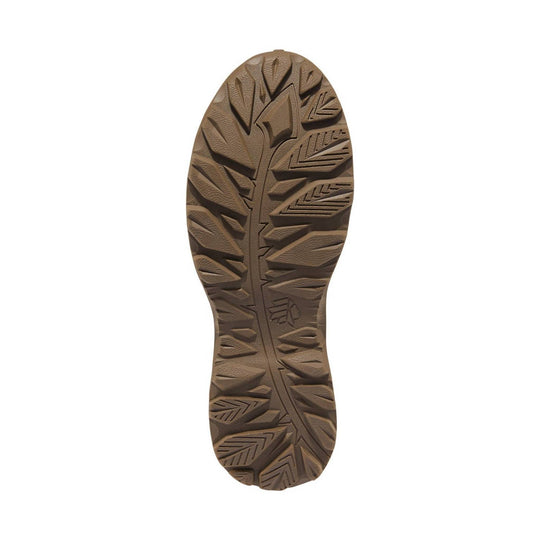 Brown boot outsole with leaf-pattern tread