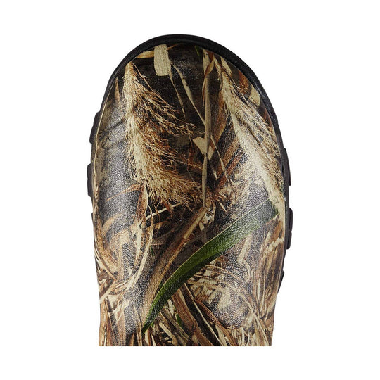 Camouflage knee-high rubber boot, top-down view