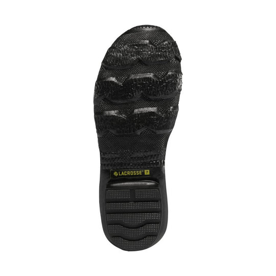 Black boot sole with deep tread and LACROSSE size 7 label