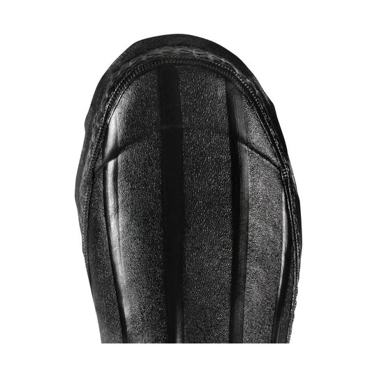 Black textured rubber boot shaft with a rounded top and stitched trim