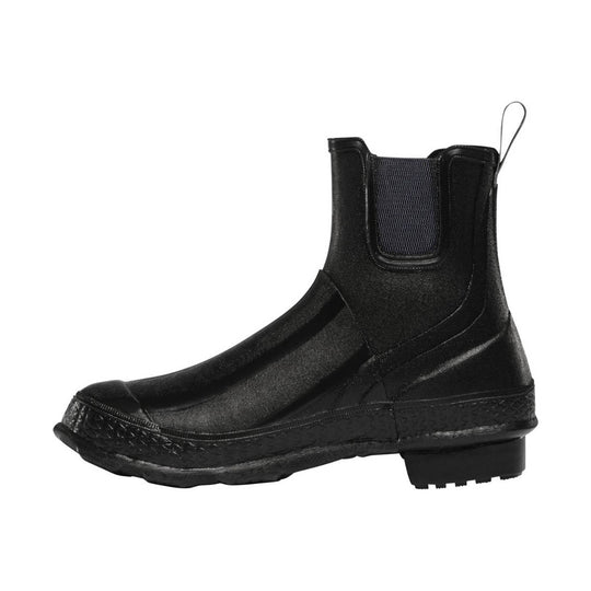 Black Chelsea-style waterproof boot with elastic side panels and a pull loop