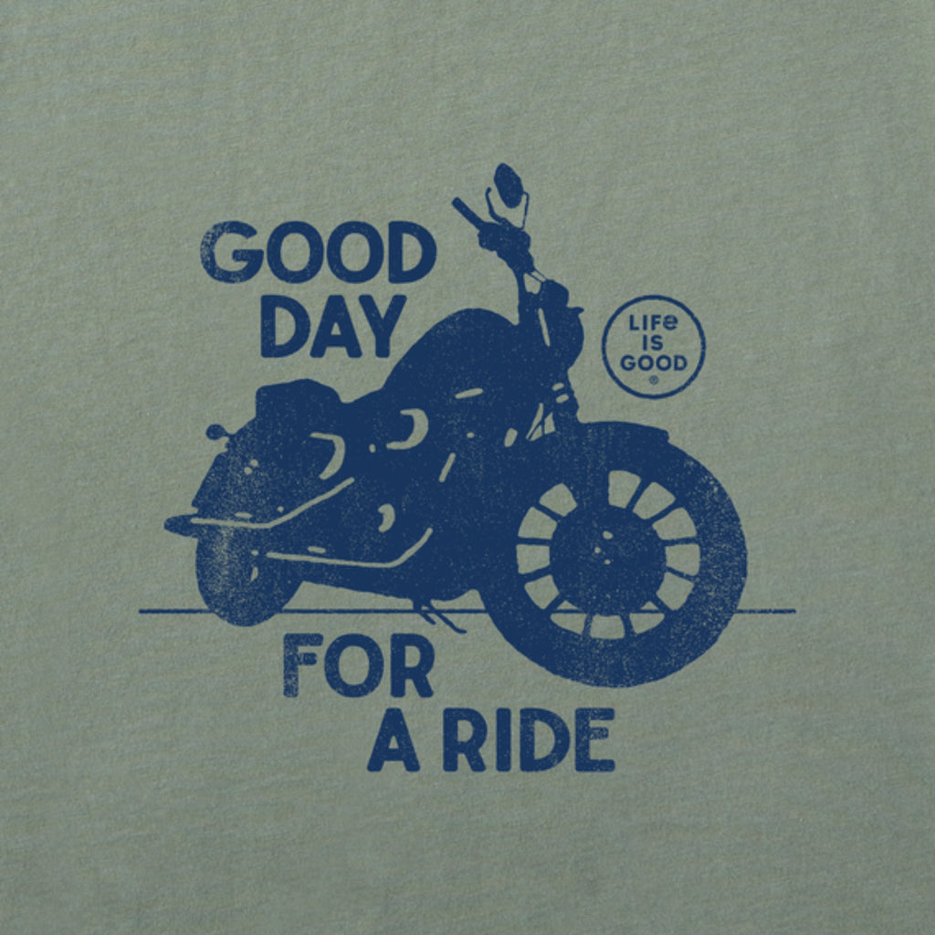 Life Is Good Men's Good Day For a Ride Motorcycle Crusher Lite Tee - Moss Green - Lenny's Shoe & Apparel