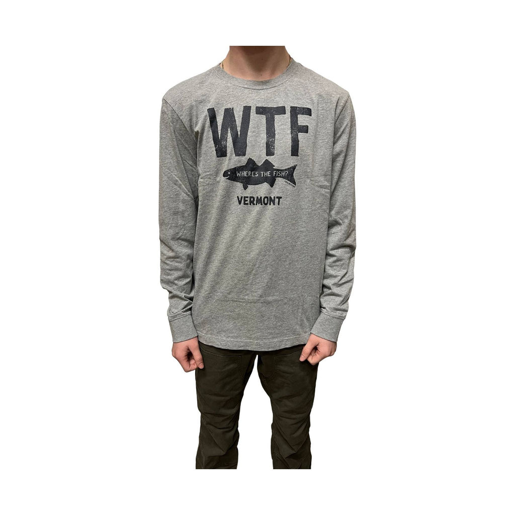 Life Is Good Men's Vermont Exclusive Long Sleeve Wheres The Fish - Heather Grey - Lenny's Shoe & Apparel